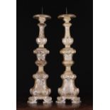 A Pair of Carved Silvered Giltwood Pricket Sticks, Circa 1700,