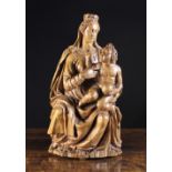 A 17th Century Flemish Oak Carving of Enthroned Madonna & Child.