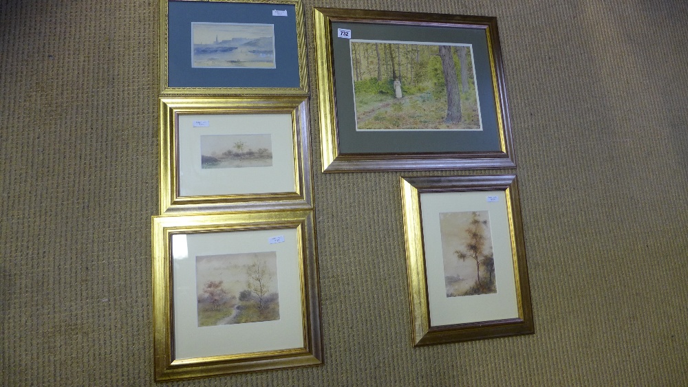 A collection of five framed watercolours