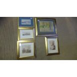 A collection of five framed watercolours