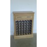 A modern wine rack with a single drawer
