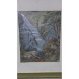 A framed watercolour of Figures below an