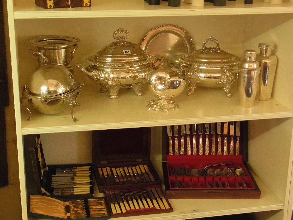 Two ornate silver plated tureens, an ent