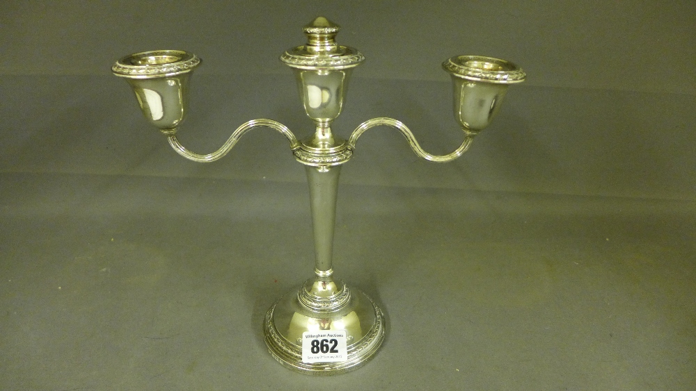 A silver three light candelabra - Birmin