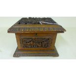 A Chinese boxwood casket with deep relie