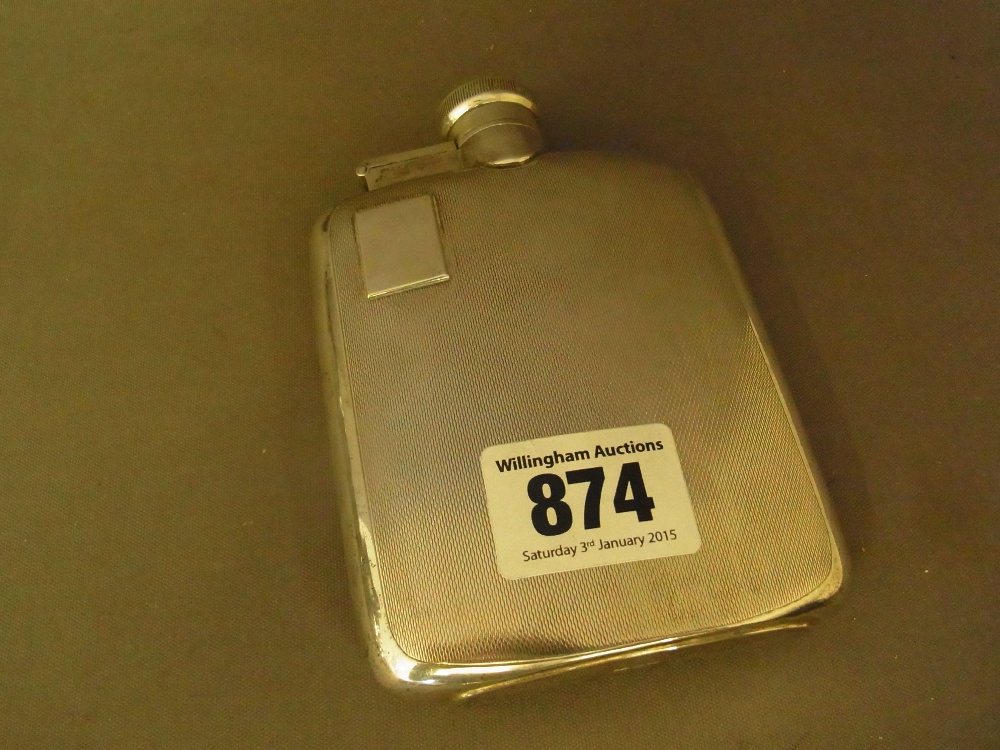 A good silver Hip flask with engine turn