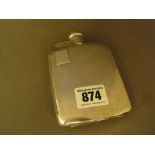 A good silver Hip flask with engine turn