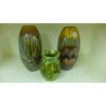 Two large ovoid dripware highly glazed v