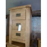 An oak three drawer bedside W 45cm x D 4