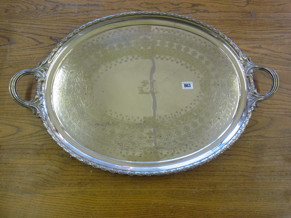 A large silver plated twin handled tray