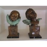 A pair of modern bronze busts entitled -