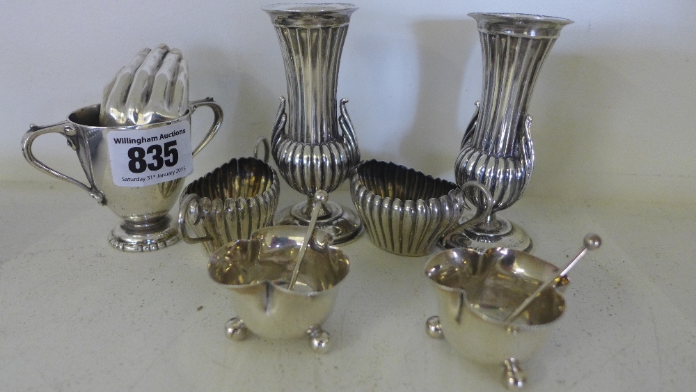 A pair of small silver ribbed and fluted