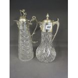 Two claret jugs with plated tops