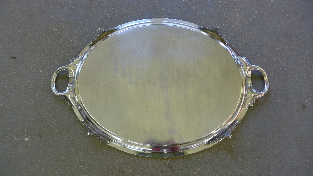 A large silver plated twin handled tray - Image 2 of 2