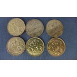 Six gold half Sovereigns - 1900, 1901, 1