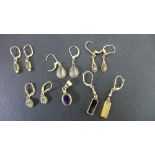 Five pairs of gem-set ear pendants - To