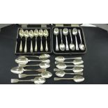 Two cased sets of six silver teaspoons,