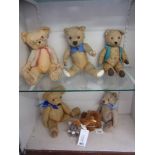 Five vintage Teddy Bears - all with wear