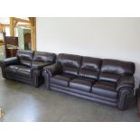 Two pre owned brown leather sofa's - thr