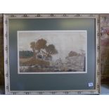 A wool and silk work watermill picture -
