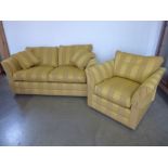 A Wesley-Barrell two seater sofa and matching side chair in yellow stripped material - sofa  Width