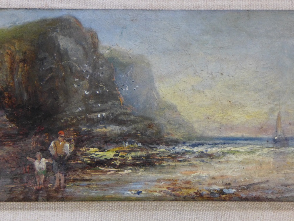 A framed oil painted on board - Seascapes the Welsh Coast - attributed to Henry Bright 1810 - 1873 - Image 3 of 4