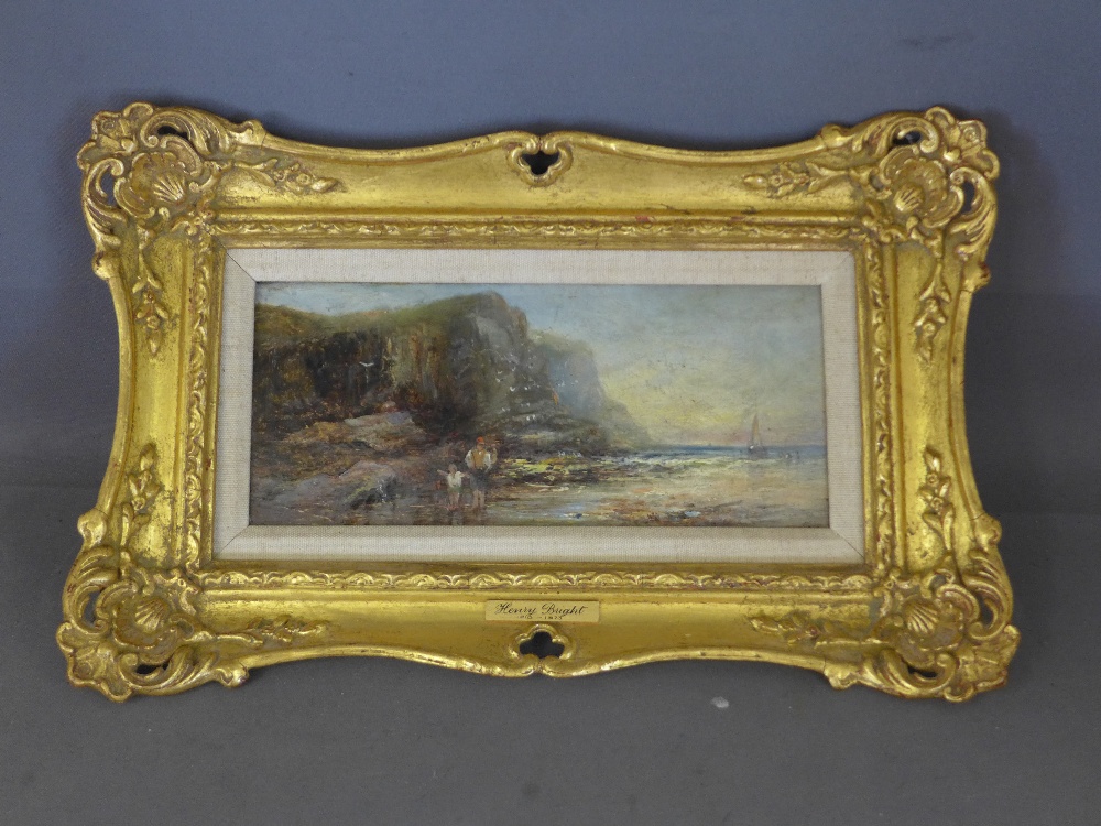 A framed oil painted on board - Seascapes the Welsh Coast - attributed to Henry Bright 1810 - 1873