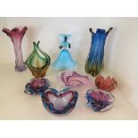 A Murano glass figurine, eight bowls, a