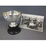 A silver trophy cup on stand - Birmingham 1919  Civil Service National Angling Championship 1952