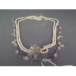 Cultured pearl and amethyst necklaces