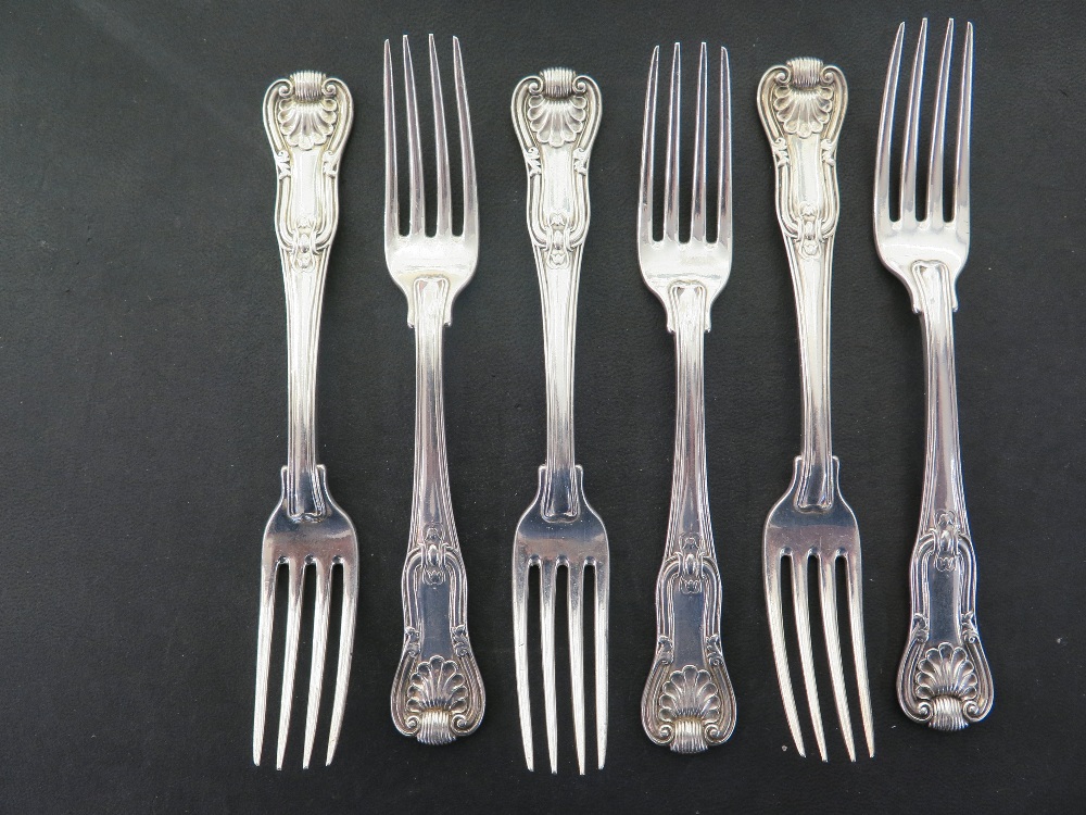 A set of six Kings Hour glass dinner forks by Paul Storr  London 1819 - strong clear hallmarks, the