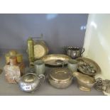 A collection of plated ware and two copp