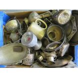 A large box of assorted silver plate and