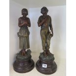 A pair of French Spelter mourning figures after a de Ranieri - Height 45 cm - still with traces of
