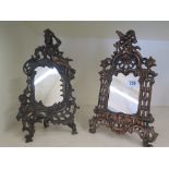 Two brass figural mirrored frames, one stamped Beatrice - reg no. 459551 the other no. 1007A -