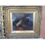 George Armfield - 1840 - 1870 gilt framed oil on canvas entitled the Rivals - George Armfield on
