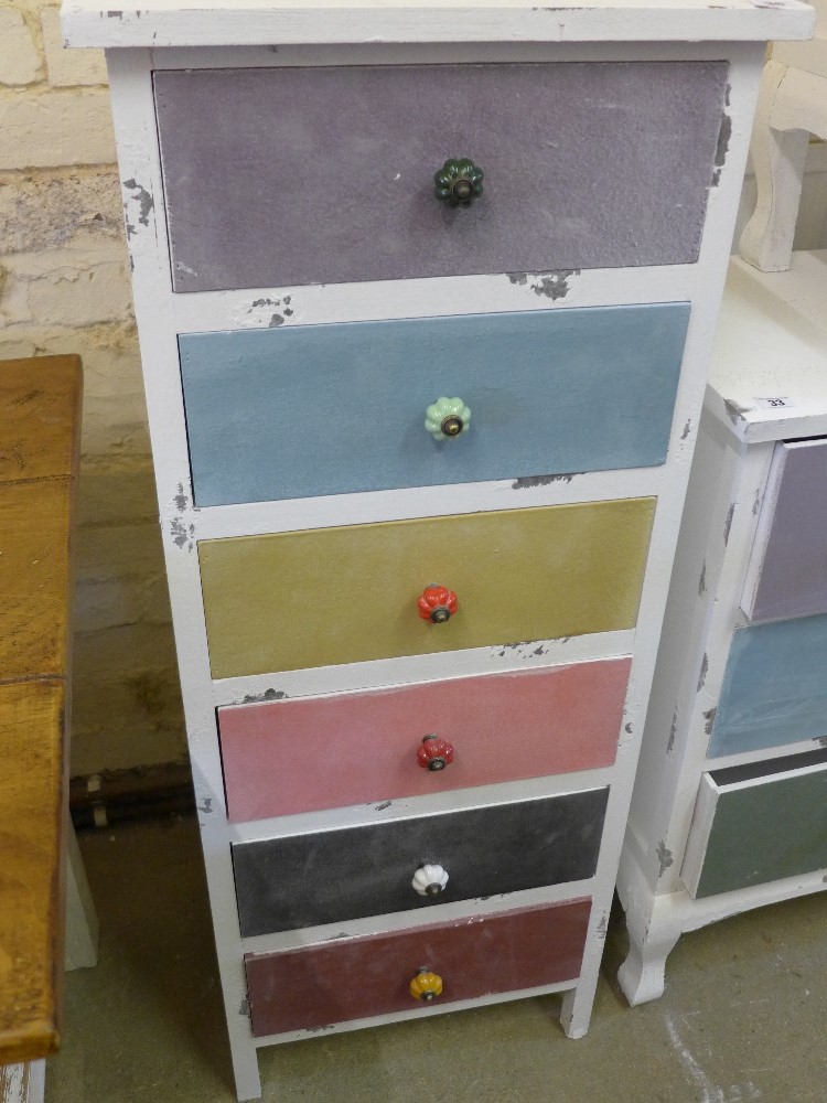 A painted six drawer chest - Height 110 cm x Width 45 cm