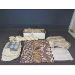 A collection of assorted linen, vintage clothing and accessories and assorted lace and yarns