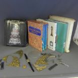 Five clock reference books including - Brittens Old Clocks and Watches and assorted clock parts and