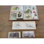 A Victorian scrapbook, a Victorian sketch book circa 1880, postcards & 28 stereoscopic slides