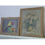 An Elsie Atkins 1897 -1949 oil painting - Flowers in a vase - in gilded frame with gallery labels