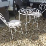 A French Bistro style wrought iron three piece patio of garden set finished in white paint - Height