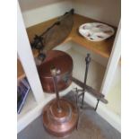 An oversize 19th century copper pan - Diameter 40 cm - a Yoke, a funnel, a tripod five roaster and