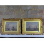 A Hulk - a pair of oil on panel - Maritime scenes - under glass in gilt frames - 17 cm x 24 cm