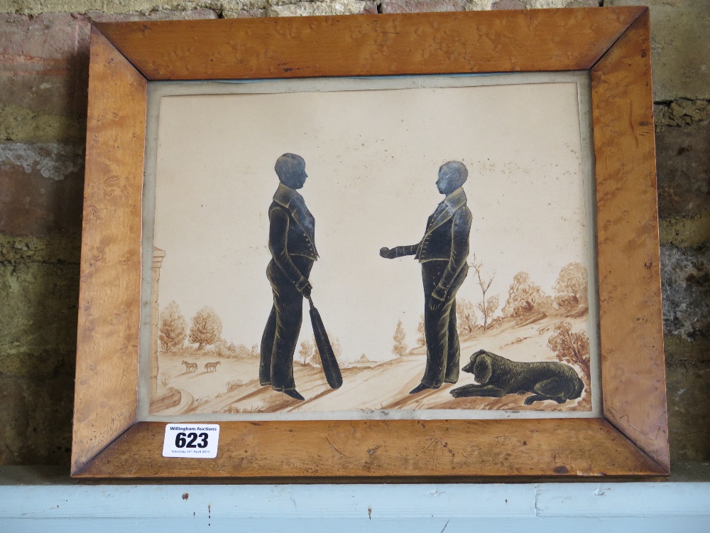 English School early 19th century - Two boys, one holding a cricket bat, the other a ball,beside