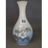 A pale blue Royal Copenhagen vase with monogram T R and 53 over 57 - a sprig of apple blossom