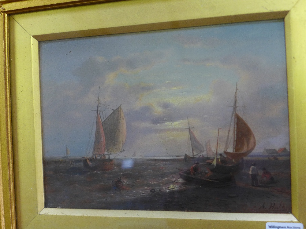 A Hulk - a pair of oil on panel - Maritime scenes - under glass in gilt frames - 17 cm x 24 cm - Image 2 of 10