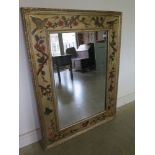 A large bird and butterfly decorated mirror - 1.25 m x 95 cm