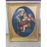 An oil on canvas -  Madonna and child with onlooker in the style of Raphael by E Cundari - in an