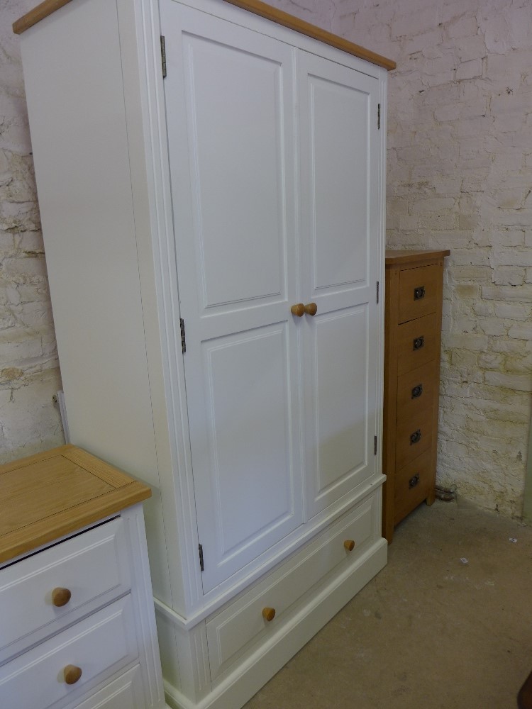 A Shaker style painted double wardrobe with a base drawer - Height 197 cm x Width 107 cm